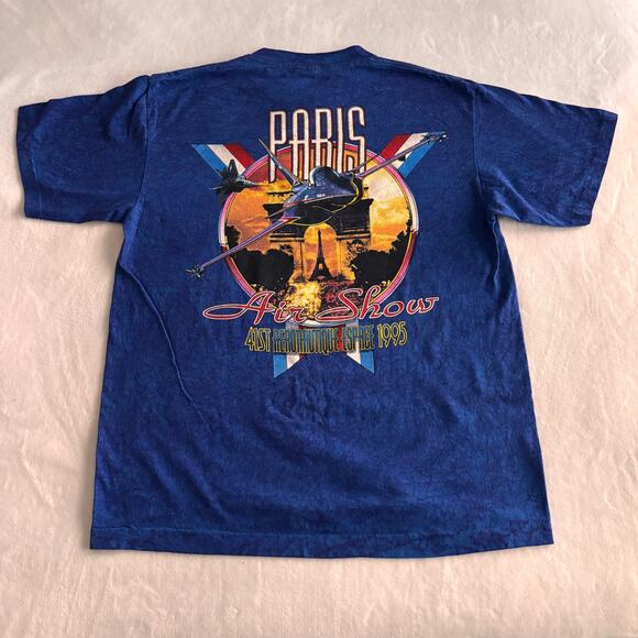 1995 Paris Air Show T-Shirt Mens Large Blue Tie Dye Single Stitch Vtg 90s MINT - Picture 4 of 9